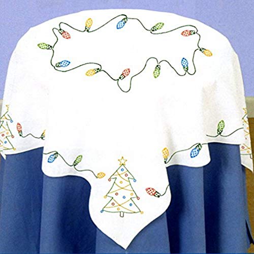 Jack Dempsey Needle Art Stamped White Perle Edge Table Topper 35