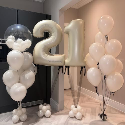 Image of Cream Number 12 Balloons,40 Inch 12 Balloons Giant Helium Foil Mylar Beige 12 Balloon Number for Birthday Party Anniversary Decorations