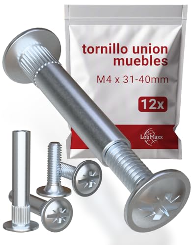 Tornillos de Conexión LouMaxx 31-40 mm | Juego de 12 Unidades en Acero Niquelado | Tornillos Para Madera M4 |Tornillo de Unión para Mantener Bien Unidas Todas Las Partes de Los Muebles.