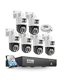 ZOSI 4K Dual-Lens PoE Security Camera System, 6 x 4K 8MP Pan/Tilt (2x4MP) PoE 360 Camera Outdoor, Person/Vehicle Detect, Spotlight Siren, Color Night Vision, 8CH 8MP NVR with 2TB HDD (16CH Expandable)