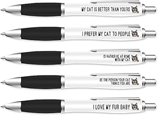 Silly Sentiments 5 Pack of Ballpoint Pens - Cat Pen Set - For Colleague's Birthday - Funny Novelty Stationery Gift for Cat Lovers and Friends - Office Desk Accessories