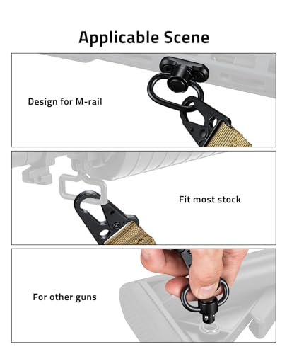CVLIFE Two Point Sling with Removable Shoulder Pad Rifle Sling Adjustable Length Traditional Gun Sling with 2 Pack 1.25" 360° Rotation Swivels and Larger Opening Metal Hooks Khaki — view 6