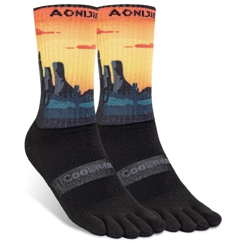 Image of AONIJIE Toe Socks for Men and Women Athletic Hiking Coolmax Socks with toes - Soft Comfortable and Moisture Wicking