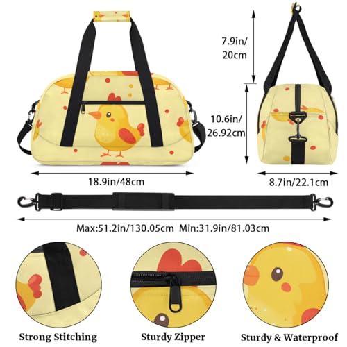 Chicken Cartoon Gym Travel Duffle Bag for Boys - Gymnastics Sports Dance Bag with Front Zipper Pocket for School Practice or Overnight Travel Weekender Sleepover Tote Bag Animal Chicken3