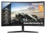 Samsung 27" (68.5cm) 100Hz Curved Monitor|1800R Curved Screen|100Hz|4ms|SRGB 95%|Ports-HDMI,D-Sub,Headphone|Game Mode|EyeSaver Mode|16.7M Color Support|Flicker Free|Off Timer Plus|LS27D368GAWXXL|Black