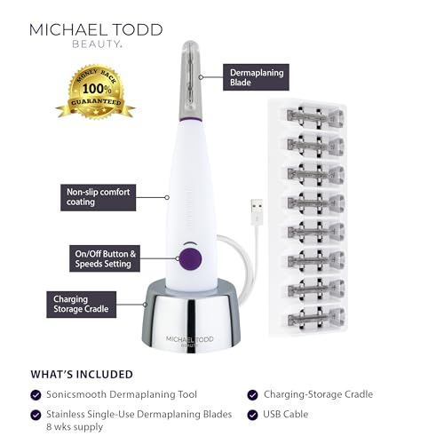 Michael Todd Beauty - Sonicsmooth Dermaplaning Tool - Remoção de pelos faciais Peach Fuzz 2 em 1 par