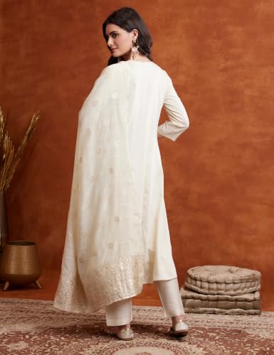 Image of Amazon Brand - Myx Women's Embroidered Kurta Suit Set with Dupatta with Jaquard Dupatta | A-Line Salwar Suit Set (Available in Plus Sizes)