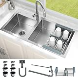 HOGESA Fregadero de Cocina, Tarjas Acero Inoxidable 304, 75x40cm Sink for Kitchen Doble, Fregadero Silencioso con...