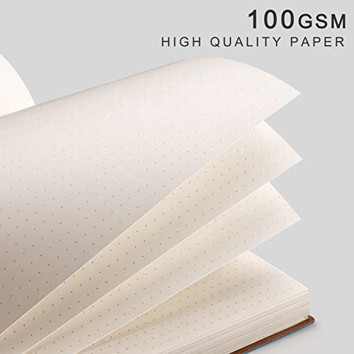 Emshoi Dotted Journal Bullet Notebook,192 Numbered Pages B5 Large Dot Grid Composition Notebook With 100Gsm Thick Dotted Paper, Softcover Leather, Inner Pocket, 7.48"X10.15"-Lightblue #TOP1