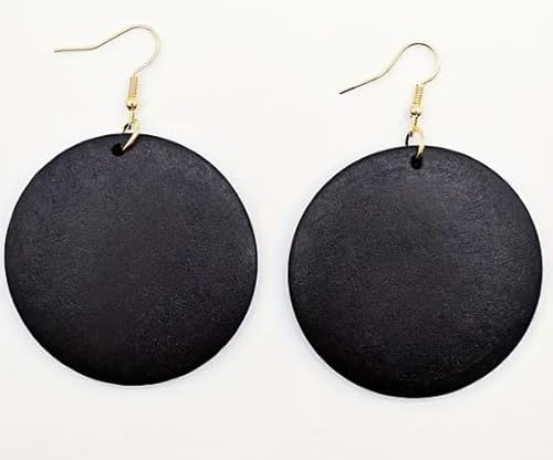 ◦•●◉ஐ GROSSE SCHWARZE RUNDE OHRRINGE AUS HOLZ ஐ◉●•◦ große, robuste Ohrringe aus Holz-Scheiben in Schwarz