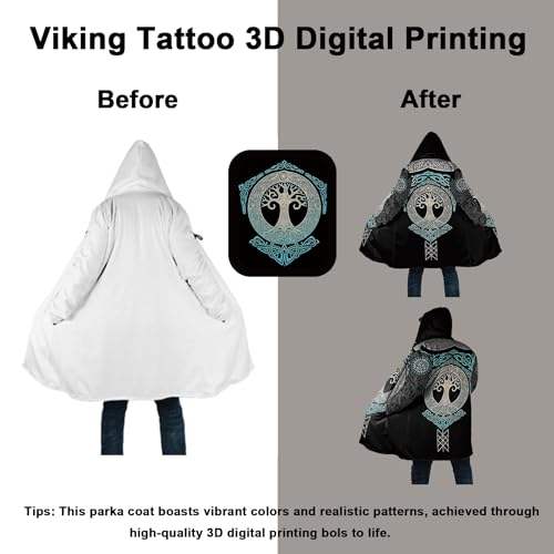 Wolf 3D Print Parka, Winter Warm Coat Faux Cashmere Hooded Jacket for Men, Novel Wolf Totem Cloak Outerwear4