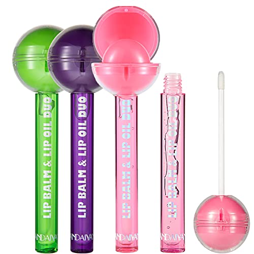 LuckNest 3 Pcs Color Changing Lip Balm & Clear Lip Gloss Combo, Lollipop Lip Gloss Lip Oil Moisturizer Long Lasting Nutritious Lip Balm Magic Temperature Color Change Lip Gloss-Set