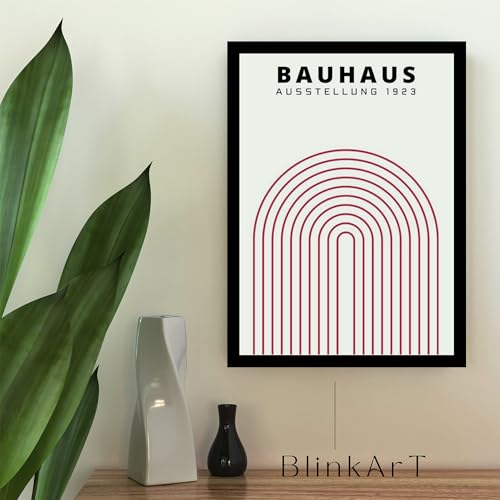 Image of BLINKART Vintage Bauhaus Retro Geometric Aesthetic Poster Gallery | Colorful Wrap Framed For Home Office Studio Living Room Modern Art Studio Decoration Abstract Shapes | (d71) | 13x10 Inch