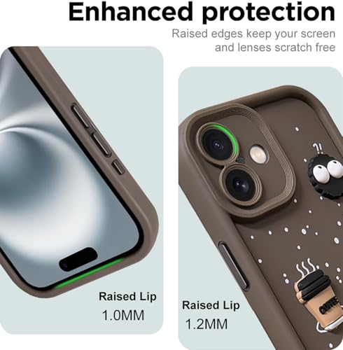 Image of SHINESTAR Back Cover for iPhone 16 Plus - 3D Cartoon Coffee & Eyes Design | Soft Silicone Shockproof Case with Full Camera Protection | Cute & Playful Phone Cover - Brown