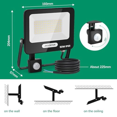 Foco LED 50W Aigostar exterior con sensor movimiento PIR pack de 2 proyectores 4000K 6