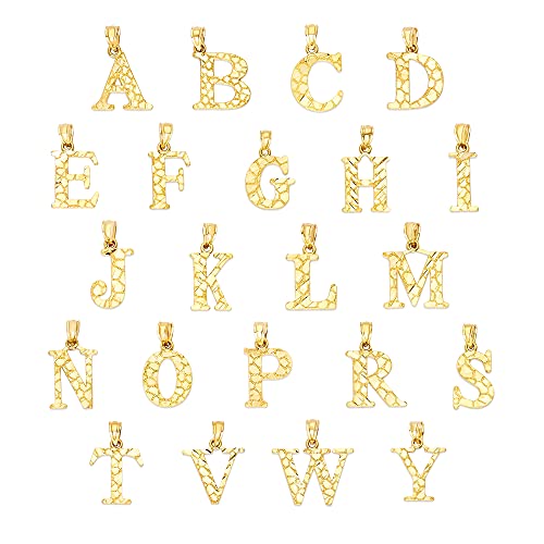 10K Solid Gold Initial Pendant For Necklace Golden Nugget Letter Jewelry Personalized Gift For Her (M) #TOP4