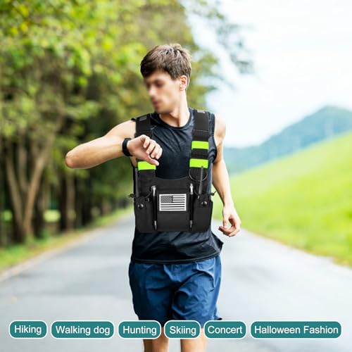 abcGoodefg Radio Chest Harness with Reflective Strips Radio Shoulder Vest Holster Holder Two Way Radio Walkie Talkie with Front Pack Pouch