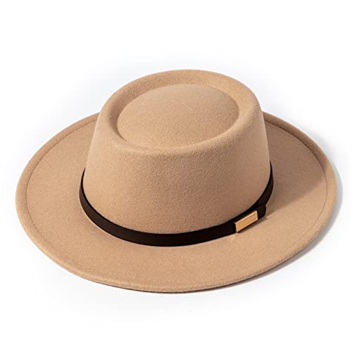 DRESHOW Fedora-Hut mit breiter Krempe für Damen Gürtelschnalle Retro-Panama-Schlapphut