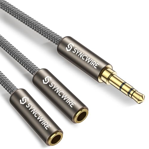 SYNCWIRE Headphone Splitter, Nylon-Braided 3.5mm Extension Cable Audio Stereo Y Splitter (Hi-Fi Sound), 3.5mm Male to 2 Ports Female Headset Splitter for 3.5mm Aux Device (No Mic) - Gold Brown