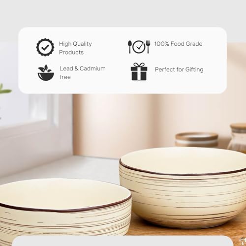 Image of The Earth Store Brown Spiral Ceramic Bowl 1500 ML, Set of 2 | Versatile Bowl for Serving, Mixing, Snacks, Dal, and More Perfect for Gifting & Daily Use