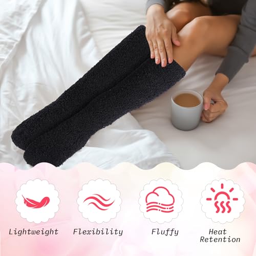 2 Pairs Fuzzy Socks for Women Soft Warm Fluffy Knee High Socks Winter Cozy Long Stockings3