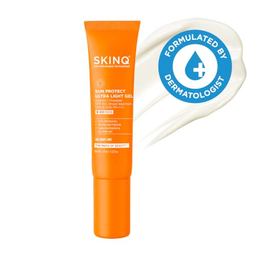 Image of SKINQ Sun Protect Ultra Light Gel Sunscreen SPF 50+ PA++++ with Vitamin C | In-Vivo Tested | Zero White Cast | Lightweight, Non-Greasy | For Dry & Sensitive Skin | Dermat Formulated | 10ml