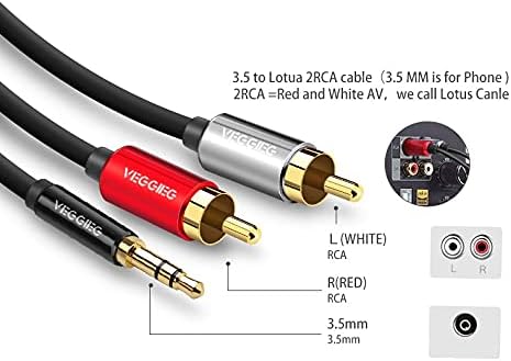 Tec-Digi RCA to 3.5mm Cable 2 Phono Aux Stereo Audio Lead Mini Jack 2RCA Red and White Headphone Cord Compatible with Record Player/Amplifier/DJ Controller/Speaker/Car/Turntable/Soundbar/TV/Laptop 1M - Image 5