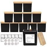 CONNOO 12 Pack 9 OZ Matte Black Square Candle Jars for Making Candles, Thick Glass Bulk Empty Candle Containers with Airtight Bamboo Lids for Candle Making, Sticky Warning Labels - Dishwasher Safe