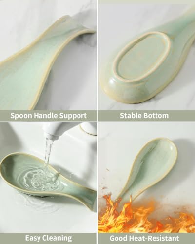 Image of Hasense 8.7 In Ceramic Spoon Rest for Stove Top, Kitchen Spoon Holder, Sage