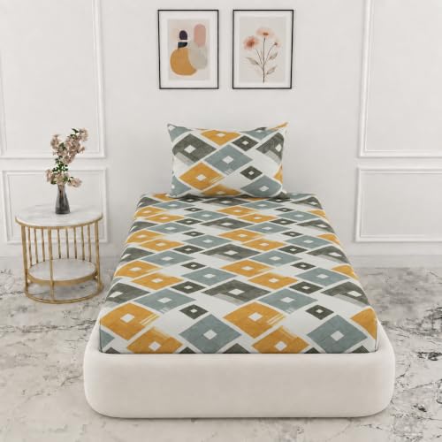 Image of VOMZER 300 Threadcount Elastic Fitted Bedsheets Single Bed with 1 Pillow Cover | Single Bed with All Around Elastic, Size 36 X 72 X 8 Inches
