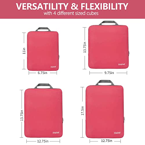 Image of BAGAIL 4 Set /6 Set /8 Set Compression Packing Cubes Travel Accessories Expandable Packing Organizers (Cloth Pattern, 4-Coral)