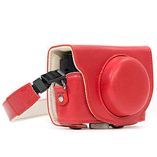 MegaGear MG1139 Para Sony Cyber-shot DSC-RX100 VI, DSC-RX100 V, DSC-RX100 IV, DSC-RX100 III Estuche Ever Ready, Funda de pronto uso de cuero, con correa - Rojo