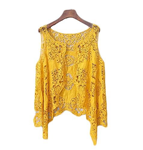 Image of CORIRESHA Womens Cardigan Casual Solid Color Stich Open Front Draped Boho Hippie Crochet Cardigan Vest