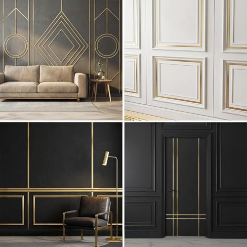 ddckj 7M x 0.64cm Peel and Stick Wall Moulding Panels Waterproof Flexible Moulding Trim Self Adhesive Trim for Mirror Frame Decor,Window Frames,Walls, Floor, Cabinet, Ceiling, Tile Edge（Matte Gold） - Image 5