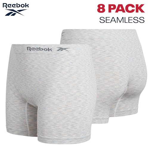 Image of Reebok Womens Boyshorts - 8 Pack Soft Stretch Performance 6 inch Inseam Tag Free Womens Underwear Seamless Boyshort Panties