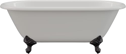 Bañera de hierro fundido de 60 pulgadas con doble extremo sin agujeros para grifo y pies de bronce aceitado - "Franklin"