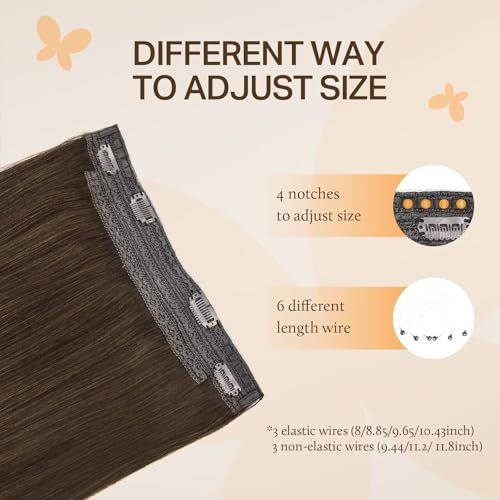 Image of DOORES Wire Hair Extensions, Chocolate Brown 16 Inch 95g Fish Line Weft Extensions and 2pcs 30g Clip ins, 125g Invisible Wire Real Remy Human Weft Straight Transparent Seamless Hairpiece