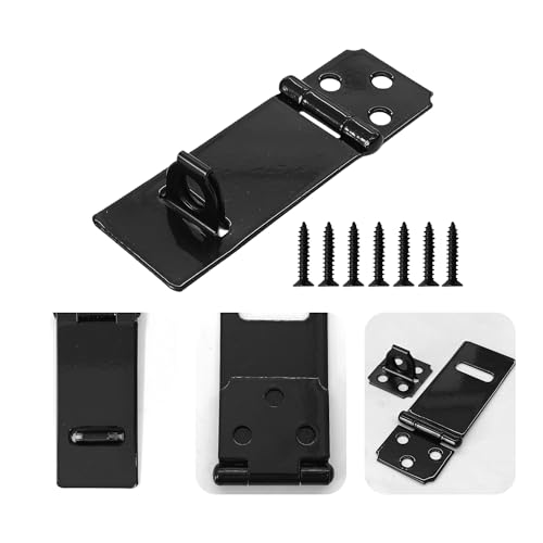Image of 6PCS 3 Inch Padlock Hasp Latch, Black Iron Door Slide Bolt Lock Security Gate Clasp Hardware with Screws for Home Garden Yard Wooden Fence Cabinet Window Pet Cage
