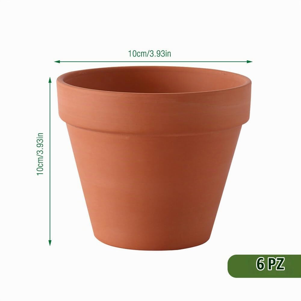 Vasetti Terracotta Piccoli, 6 Pezzi 10cm Vaso Terracotta, Vasi in Terracotta con Foro di Drenaggio, Vasi Terracotta per la Coltivazione di Piante, Decorazione Interna ed Esterna