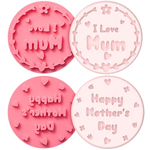 Sello de Galletas Happy Mother's Day Moldes de Galletas I Love Mum Sello de Cookie de Silicona Rosa Cortador de Galletas 3D Cookie Cutter para Utensilio Repostería Cocina Infantil Día Madre