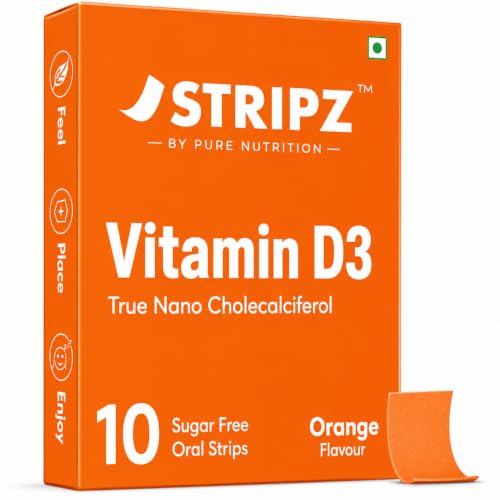 Image of Pure Nutrition Vitamin D3, 60000 IU | 10 Oral Strips | STRIPZ True Nano Cholecalciferol | Sugar Free Vitamin D Supplement | Orange Flavour