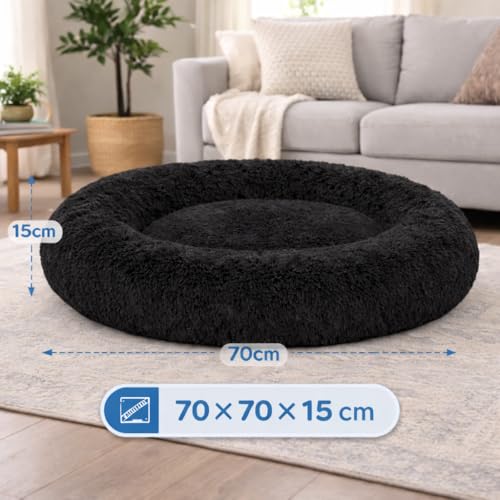 Image of ZEXSAZONE Round Doughnut Pet Bed for Cats and Puppies Dogs mat, Cozy and Plush, Raised Bedside Support, Both Sides Use like 2 in One, Washable, Sizes for Small, Medium, and Large Pets. (Black, Medium)