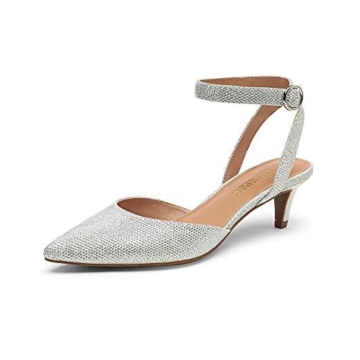 DREAM PAIRS Low Heels for Women DPU215 Wedding Dress Closed Toe Pump Shoes Silver Glitter Size 7