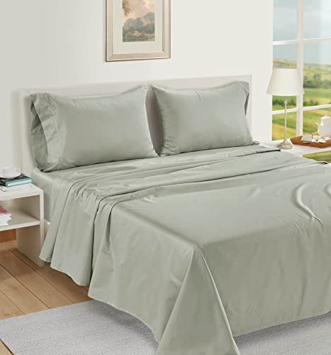 Image of LANE LINEN 100% Egyptian Mercerized Cotton Twin Sheets Set, Eco Friendly Sustainably Produced No Pill Fade Resistant 16 Iinch Deep Pocket Cotton Sheets Twin - Driftwood Grey