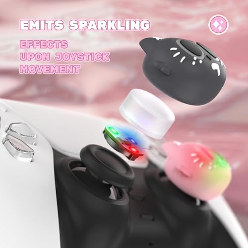 Image of PlayVital Cute Universal Illuminated LED Thumbstick Grips for ps5, for ps4, Joystick Caps for Xbox Series X|S, for Xbox One, Switch Pro Controllers, Joystick Protection - Moonlight Cat