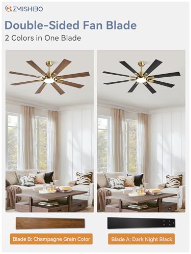 Image of ZMISHIBO 62 Inch Black and Gold Ceiling Fans with Lights and Remote, Indoor /Outdoor Ceiling Fan for Patio Living Room, 6 Speed Reversible Quiet DC Motor, 3 CCT, Dual Finish Blades