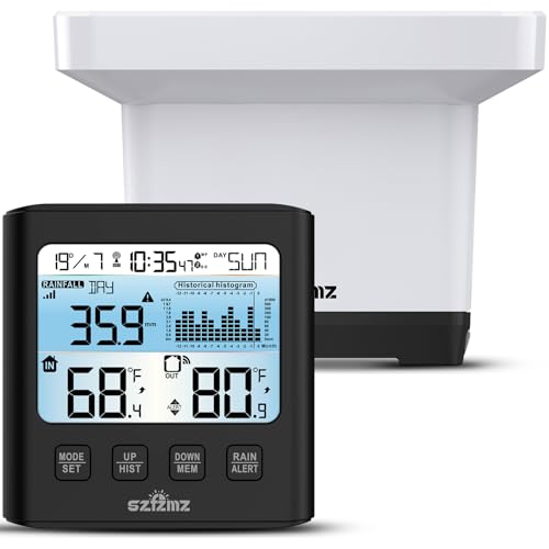 Wireless Rain Gauge Outdoor with Self-Emptying, Backlight, Thermometer, Rain Collector Monitoring Rainfall, Digital Rain Gauge for Yard, Electronic Rain Measure Gauge, Freeze Proof Rainfall Measurer
