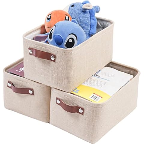 SOCOHOME Foldable Storage Box,3Pack Small Thickened Fabric Storage Basket with Handles for Shelves Toy(Small, Beige) Cover
