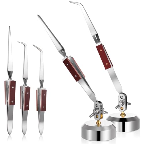 5 Pcs Soldering Tweezers Set 3 Cross Lock Solder Tweezer 2 Jewelry Third Hand Tools with Base 360° Rotation for Jewelry Making, Welding, Repairing