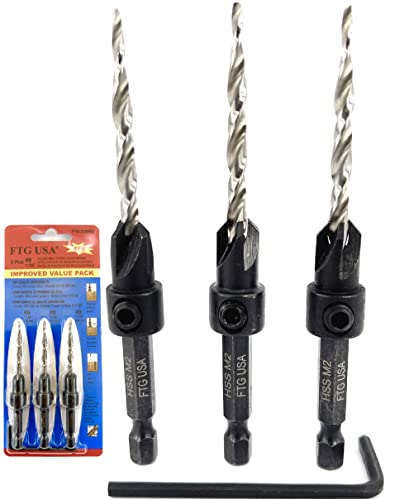Image of FTG USA #8 (11 /64 inch) Wood Countersink Drill Bit 3-Pc Set with Hex Key